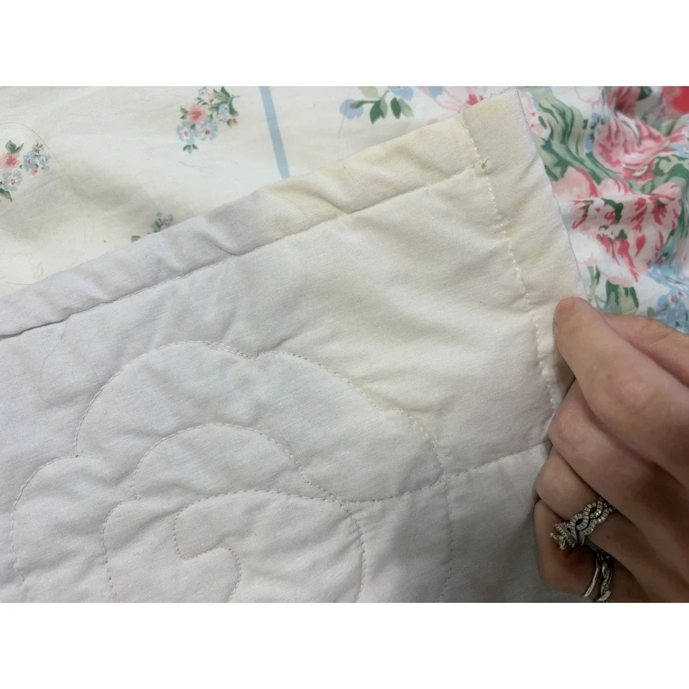 Vintage Purple Pink Yellow Floral Pattern  Embroidered Homemade Quilt 100